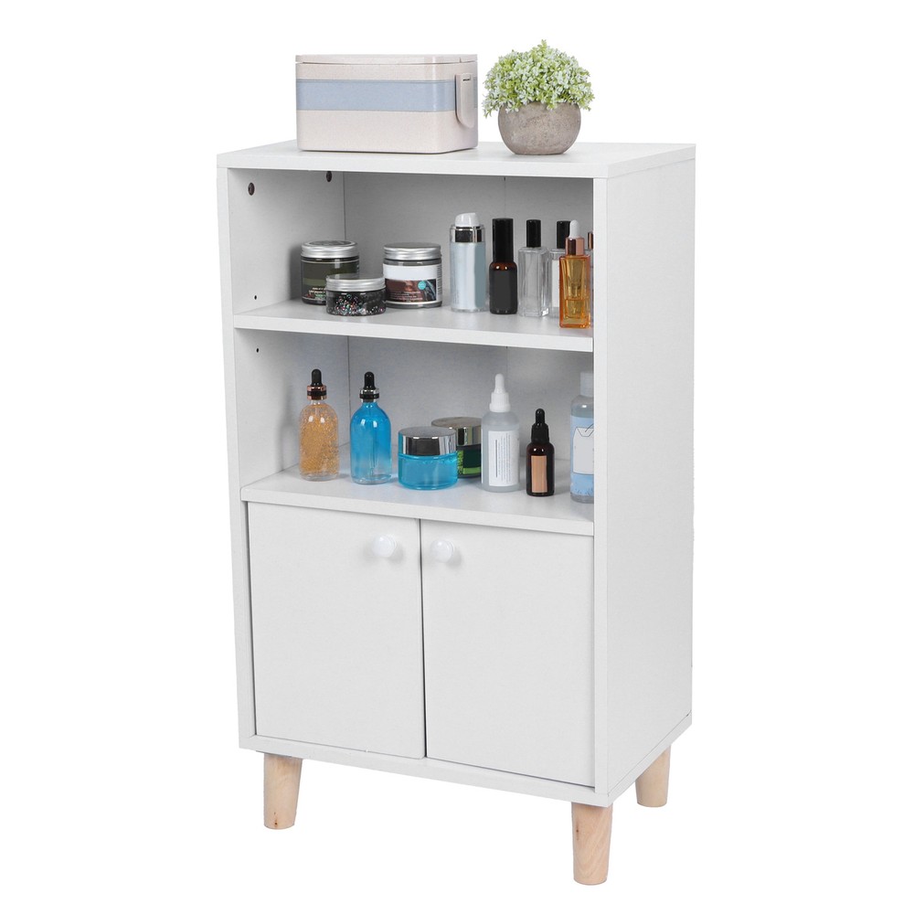 Classic White Bathroom Floor Cabinet with 2 Shelves for Bedroom Storage by UPP