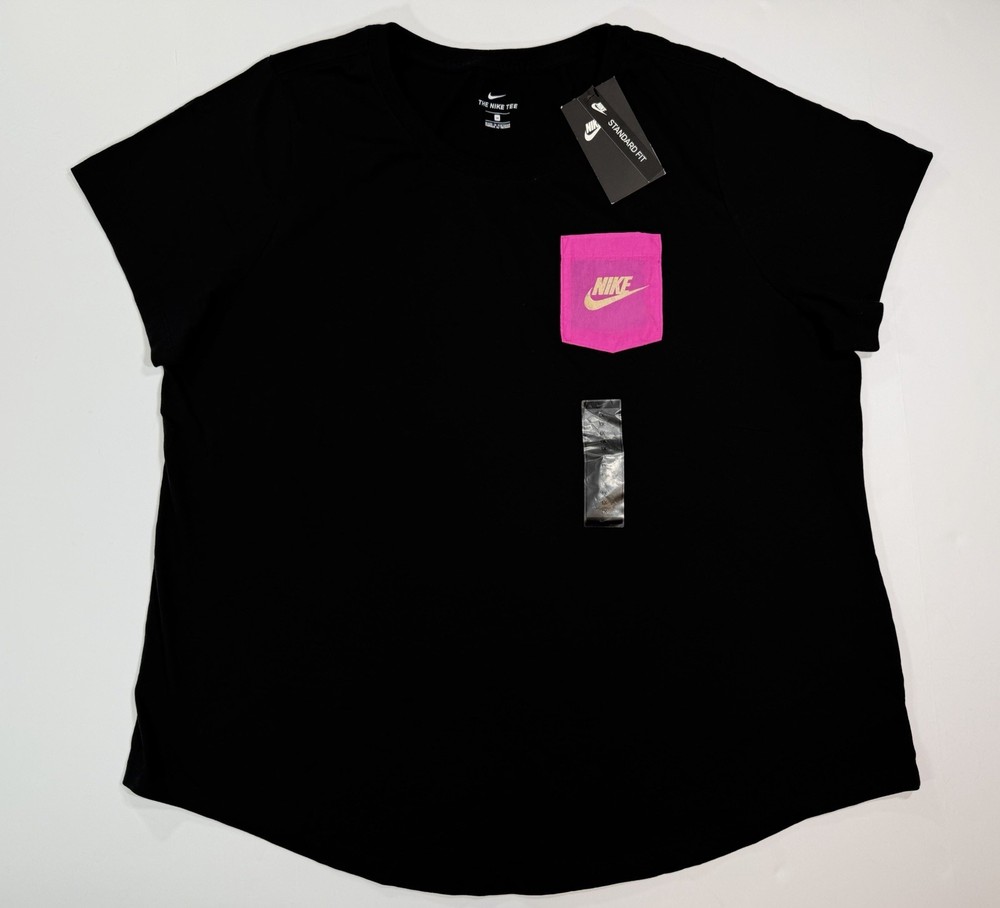 NWT Nike Women's Sportswear Icon Clash Shirt Black Tee Pink Pocket Plus Size 1X