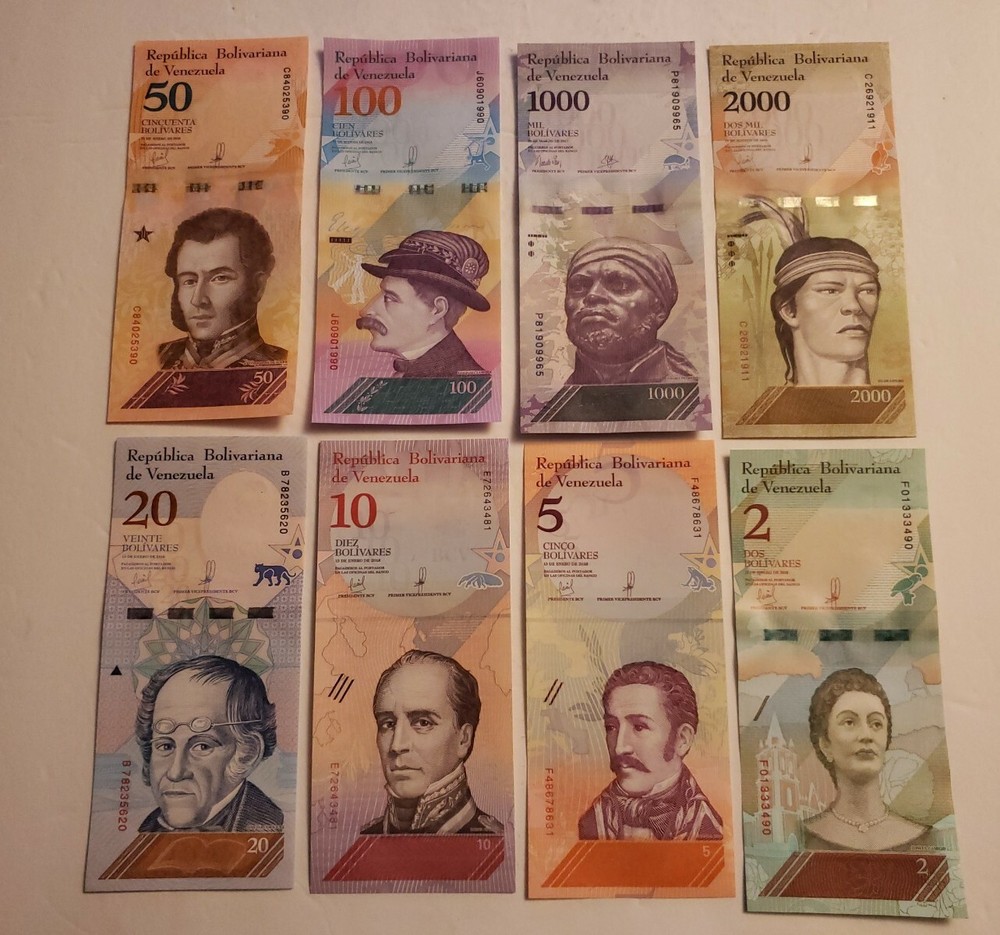 Venezuela Bolivares Set of 8 Banknotes World Paper Money UNC Currency Bill Note