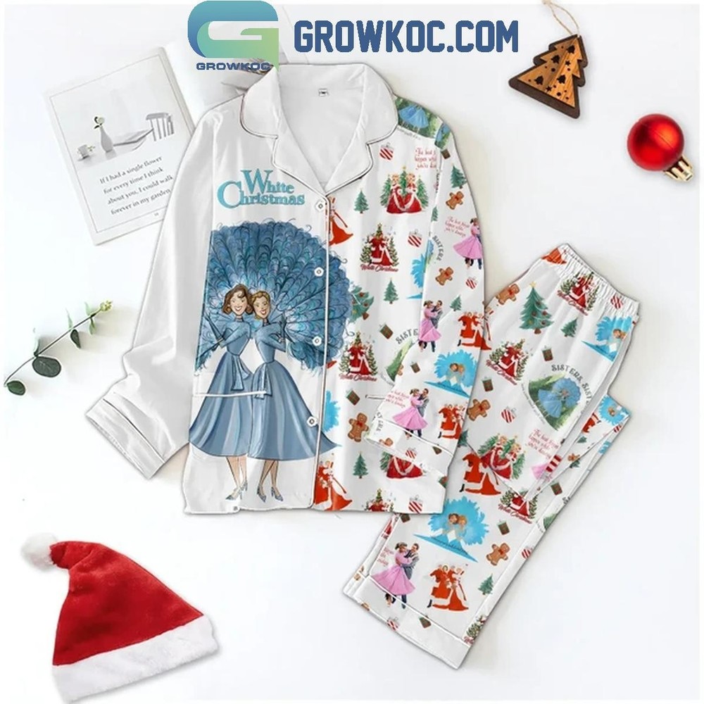 White Christmas Sister Sister 2024 Matching Polyester Pajama Set
