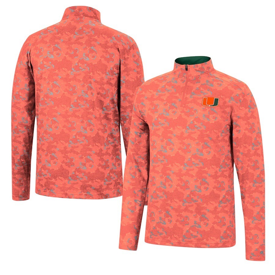NCAA Miami Hurricanes The U Canes 1/4 Zip Camo Jacket Lightweight Men’s Size L