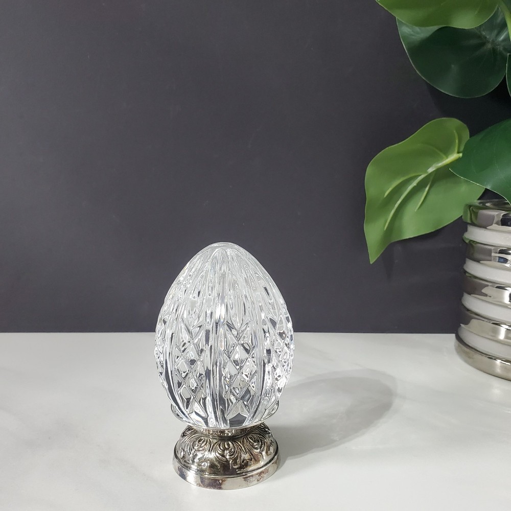 1999 Waterford Crystal Egg with Silver Plate Stand - Ireland Collectible