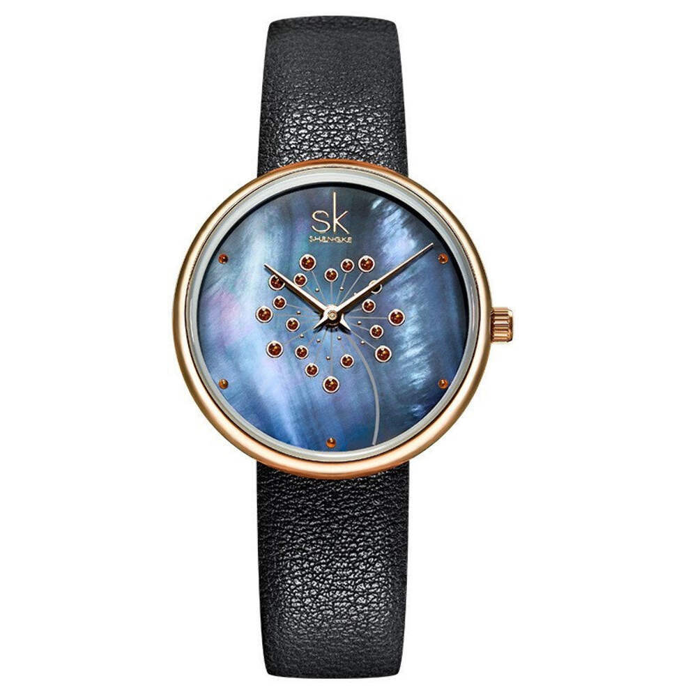 Dandelion Shell Face Female Quartz Watch with Waterproof Feature and PU Strap
