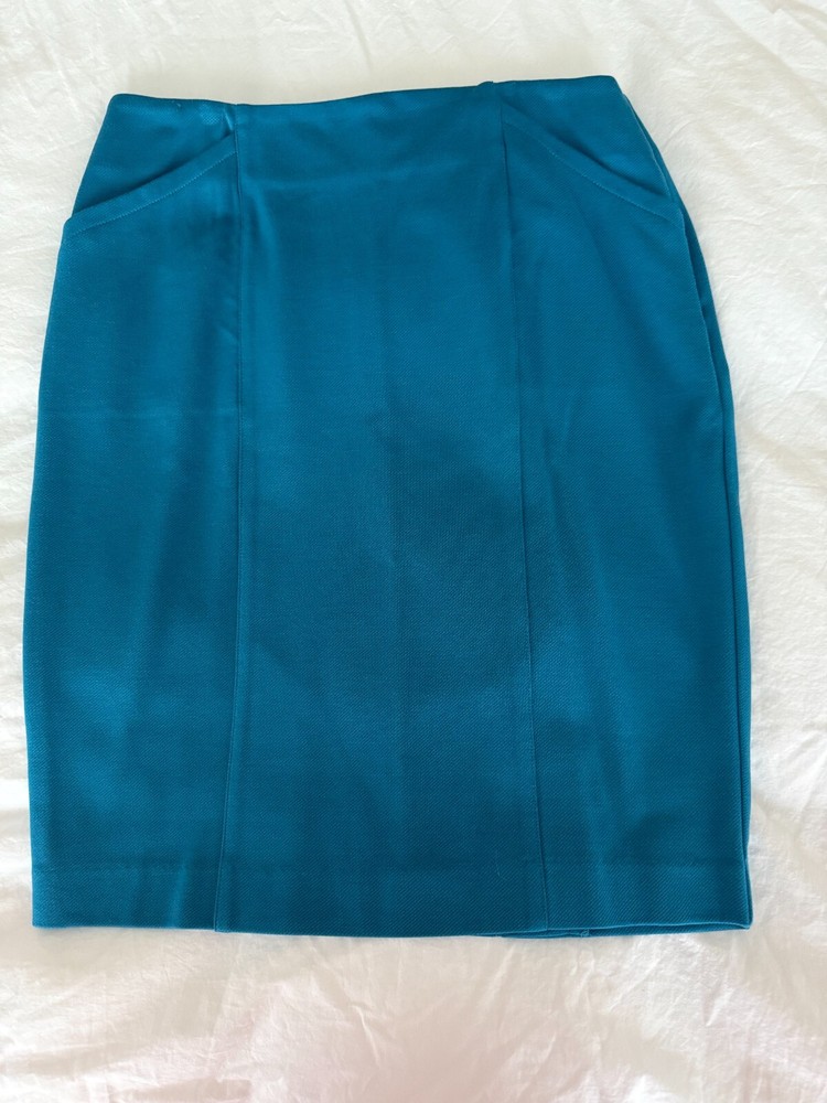 Cabi 3220 Sigourney Skirt Size 4 Stretch Pencil Pockets Teal Blue NWT