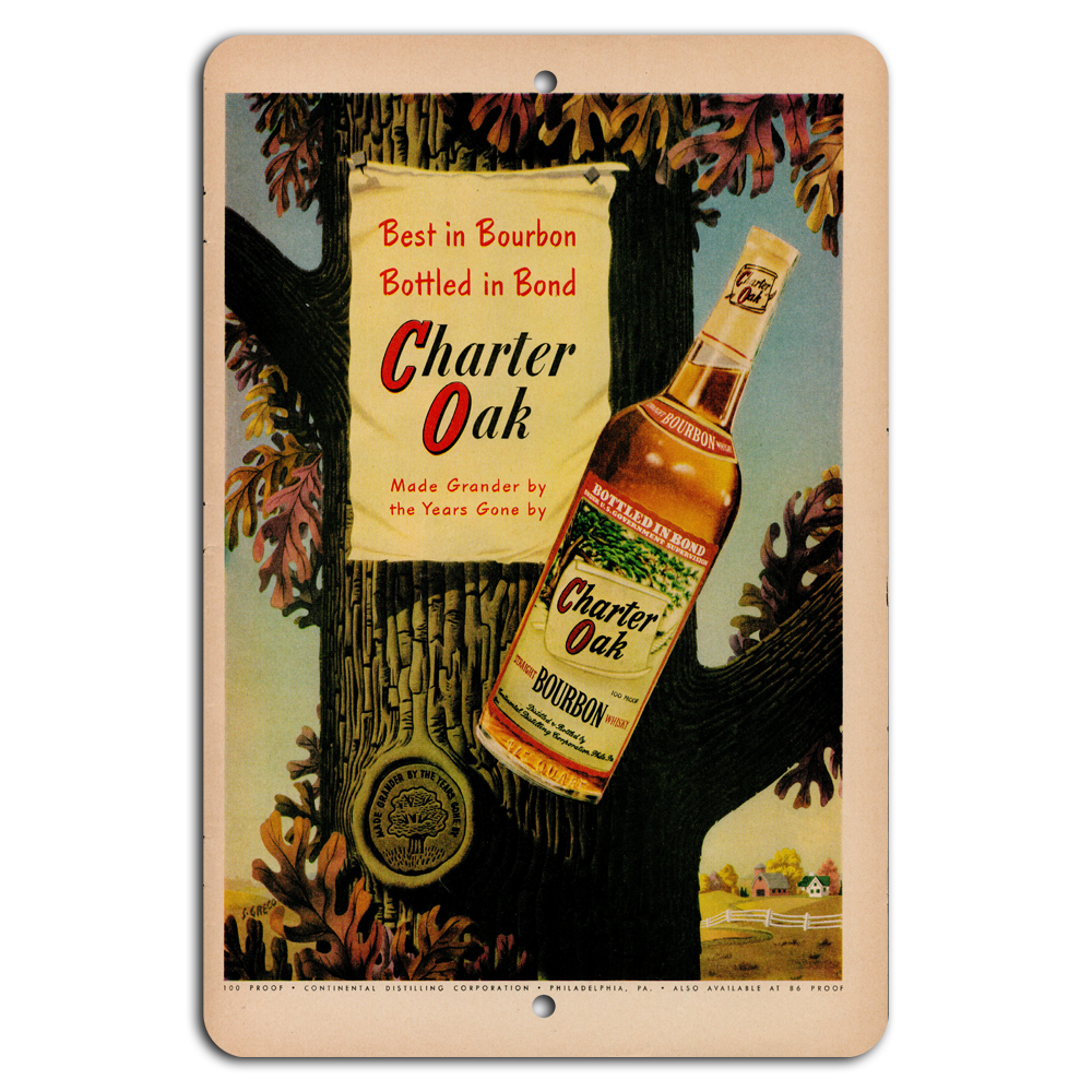 Vintage Charter Oak Bourbon Sign – Timeless Bonded Tradition