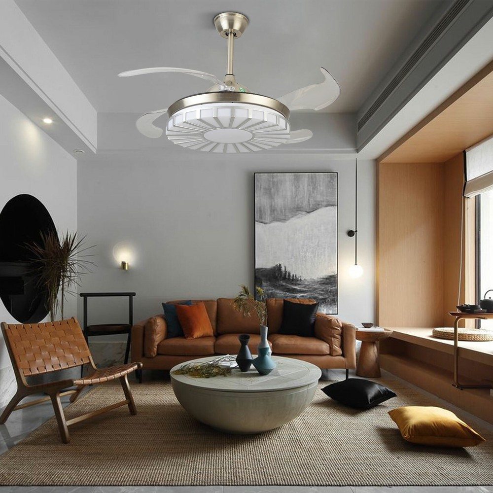 42'' Modern Ceiling Fan Remote LED Retractable Blade Lamp 3 Color Speed Dimmable