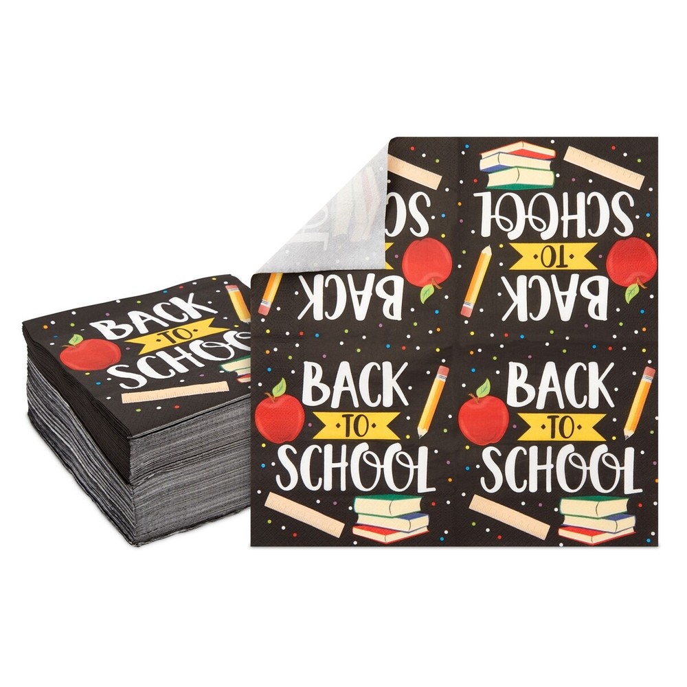 Back to School Napkins for Classroom Party Decorations (6.5 x 6.5 In, 100 Pack)-image