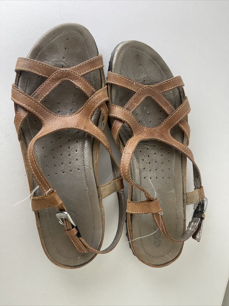 Ecco Brown Leather Slingback Sandals Womens 40 US size 8.5 Open Toe Shoes