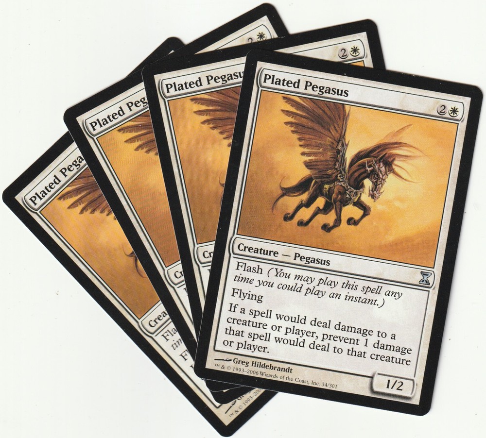 4 MTG Plated Pegasus White Creature Playset - TSP/EN NM/EX Condition