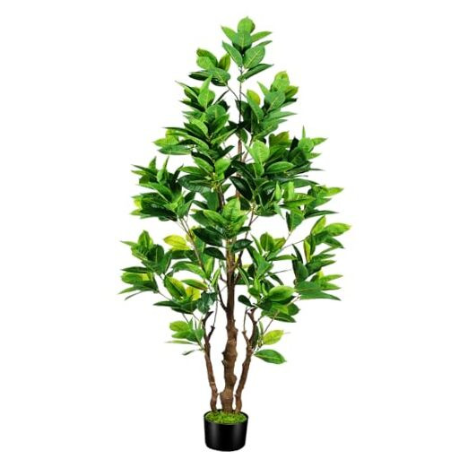 7.2ft Artificial Rubber Tree with Plastic Nursery Pot Faux Plant