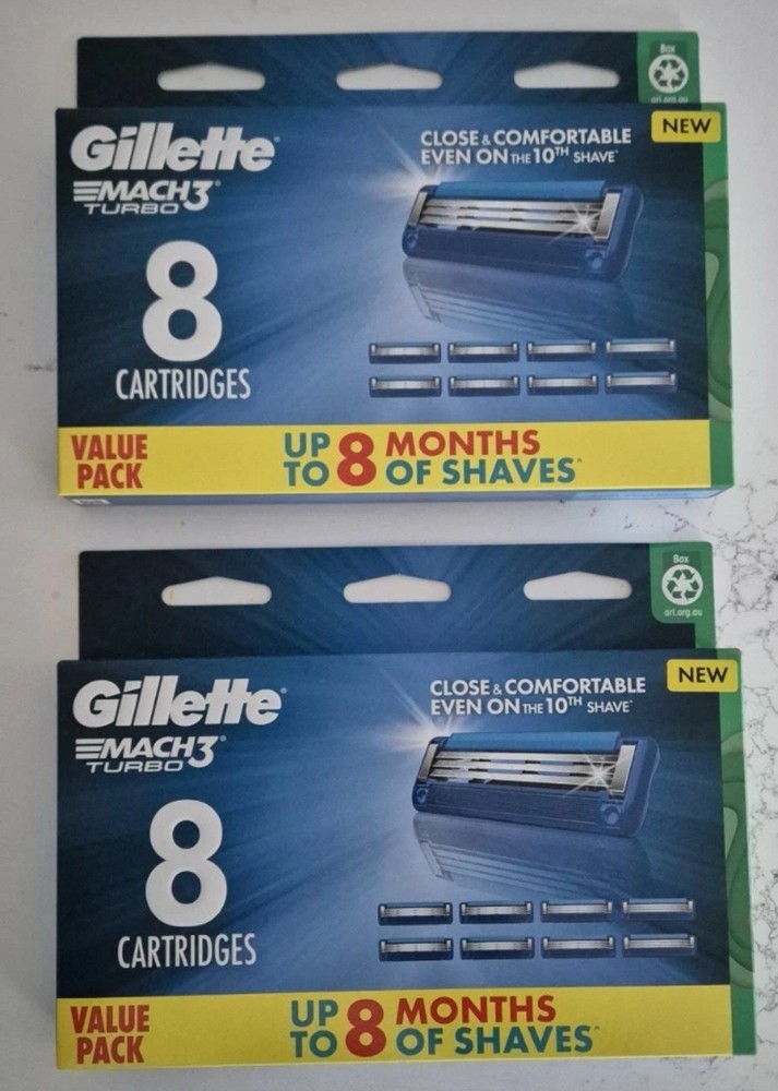 2 X Gillette Mach3 Turbo Blades 8 pack 16 Refills Express Postage Worldwide!