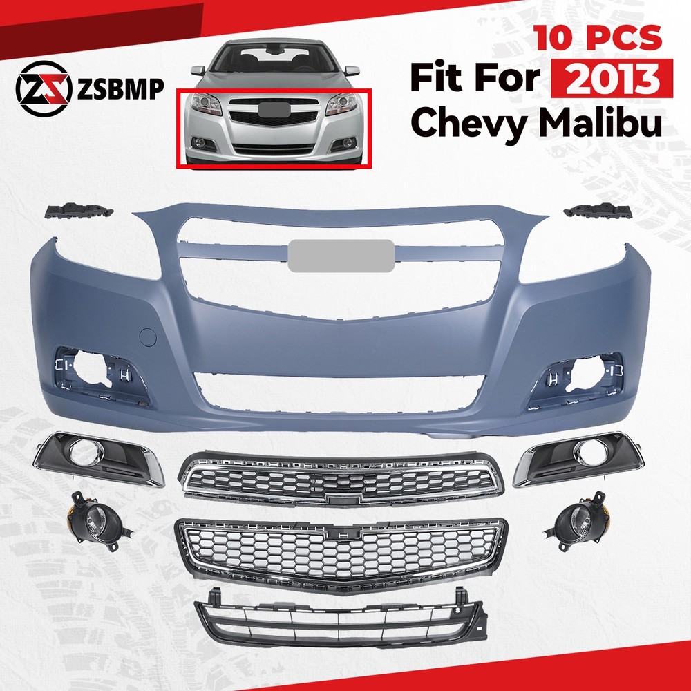 Front Bumper Cover Grille Kit Grill For 2013 Chevy Malibu w/ Fog Lights 22883320