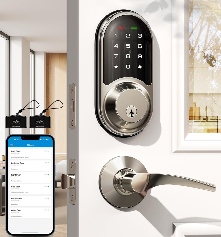 Smart Lock for Front Door with 2 Lever Handles Keyless Entry Deadbolt App Control