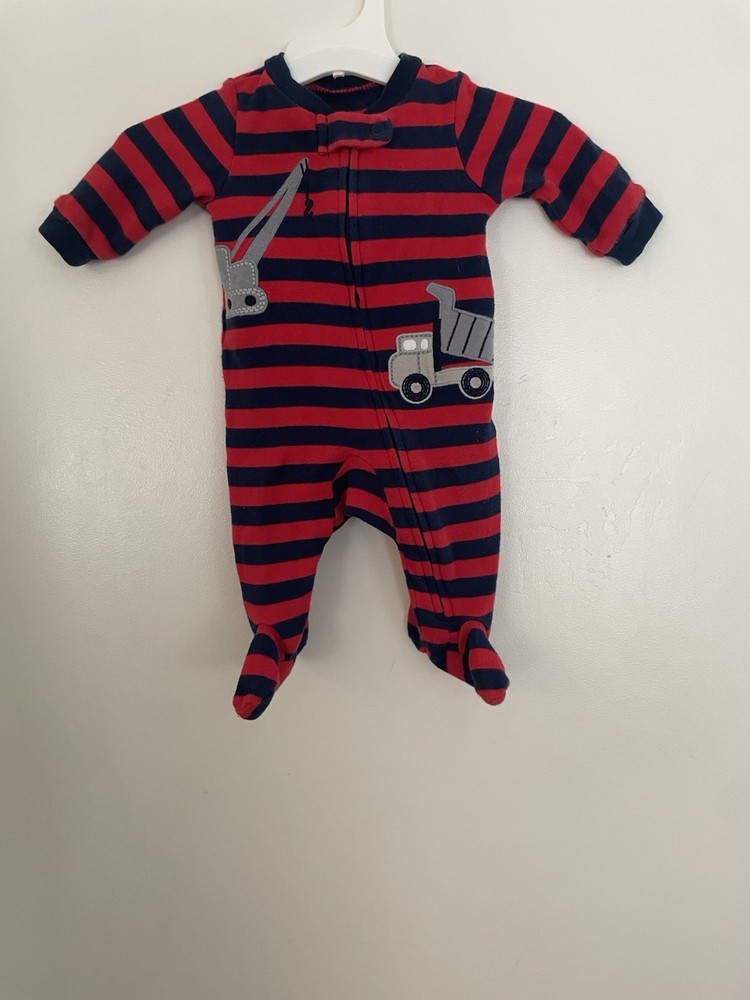 Carter's Baby Boys Construction Trucks Striped 100% Cotton Sleep & Play Navy NB