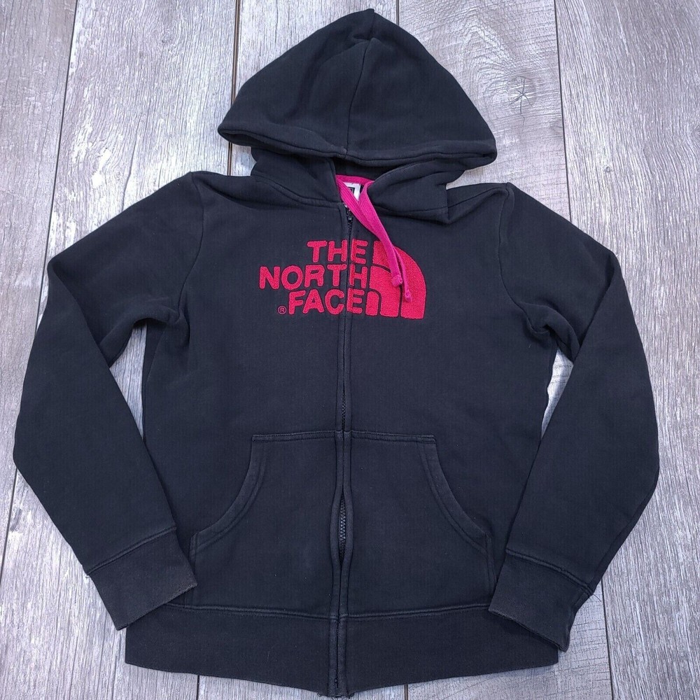 North Face Womens Black Logo Full Zip Hoodie Sweatshirt Size Small