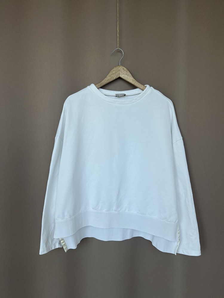 Moncler Womens White Oversized Logo Sweatshirt Size S/M Luxury Pullover