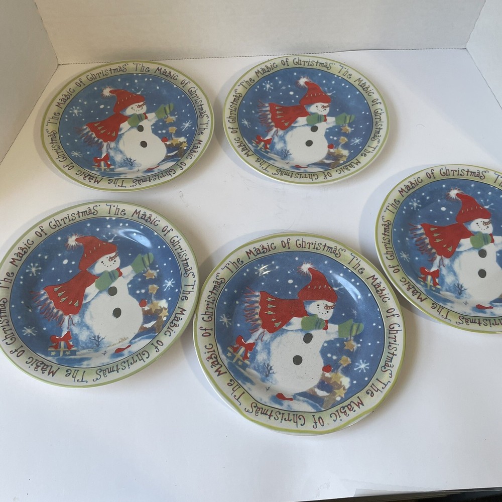 Lot of (5) Christmas Snowman 8” Salad/Dessert Plates New