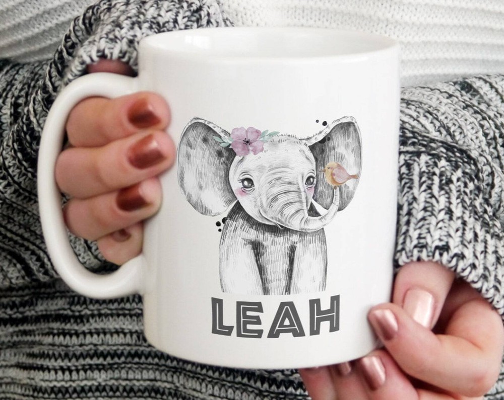 Personalisedelephant With Flower & Bird Mug Travel Mug Latte Mug Gift For He
