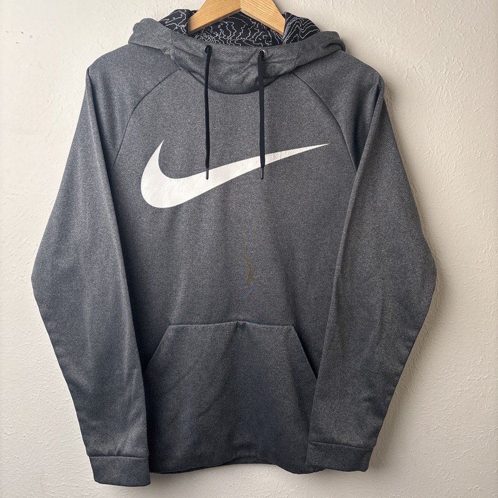 Nike Dri-Fit Hoodie Mens Medium Gray Long Sleeve High Neck Swoosh Logo Active