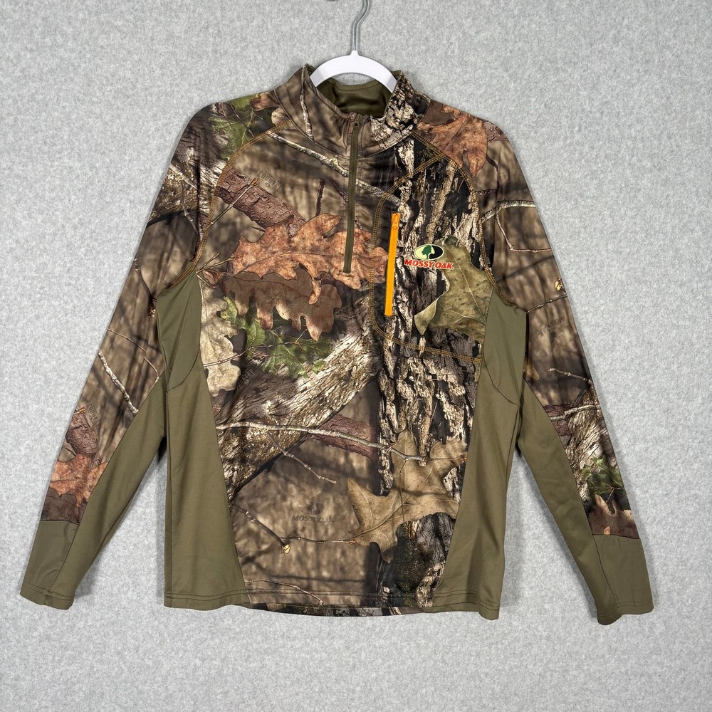 Mossy Oak 1/4 Zip Pullover Mens Medium Camo Break Up Country Performance Orange