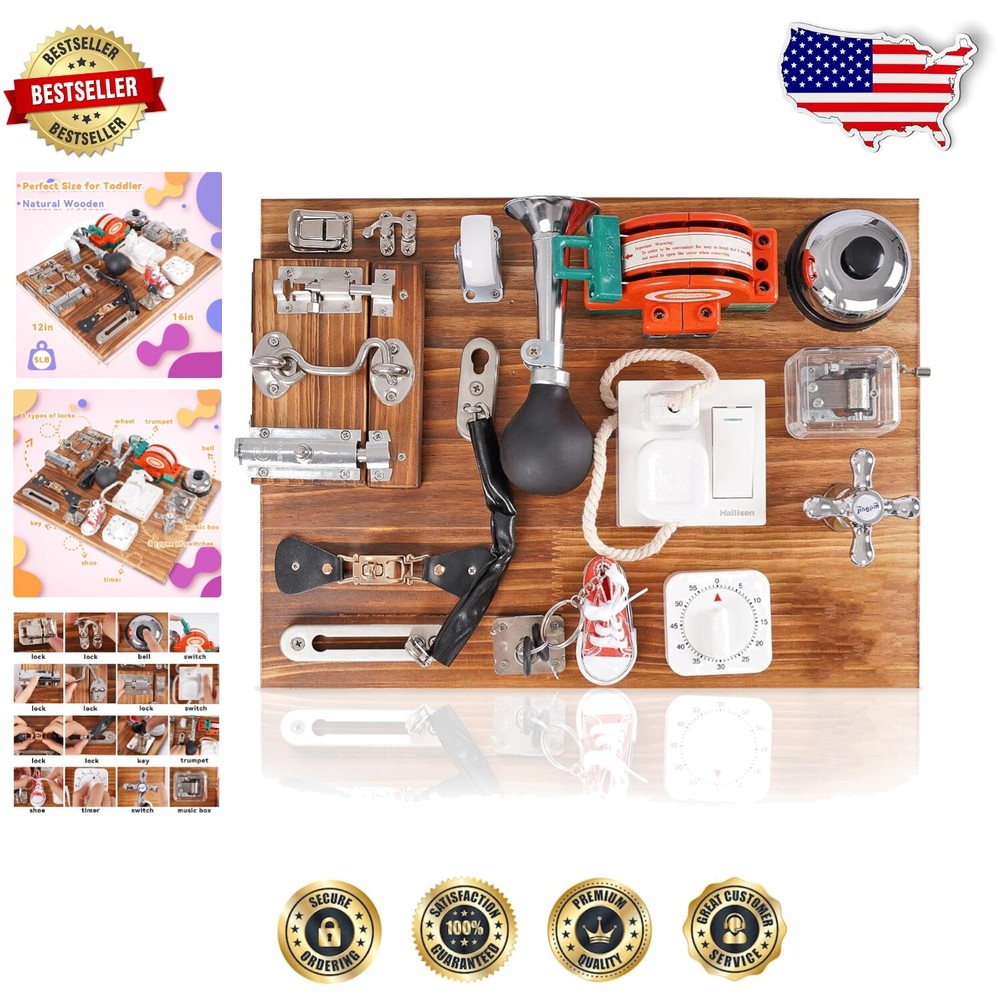 18-in-1 Wooden Montessori Busy Board for Toddlers - Safe & Engaging Travel Toy