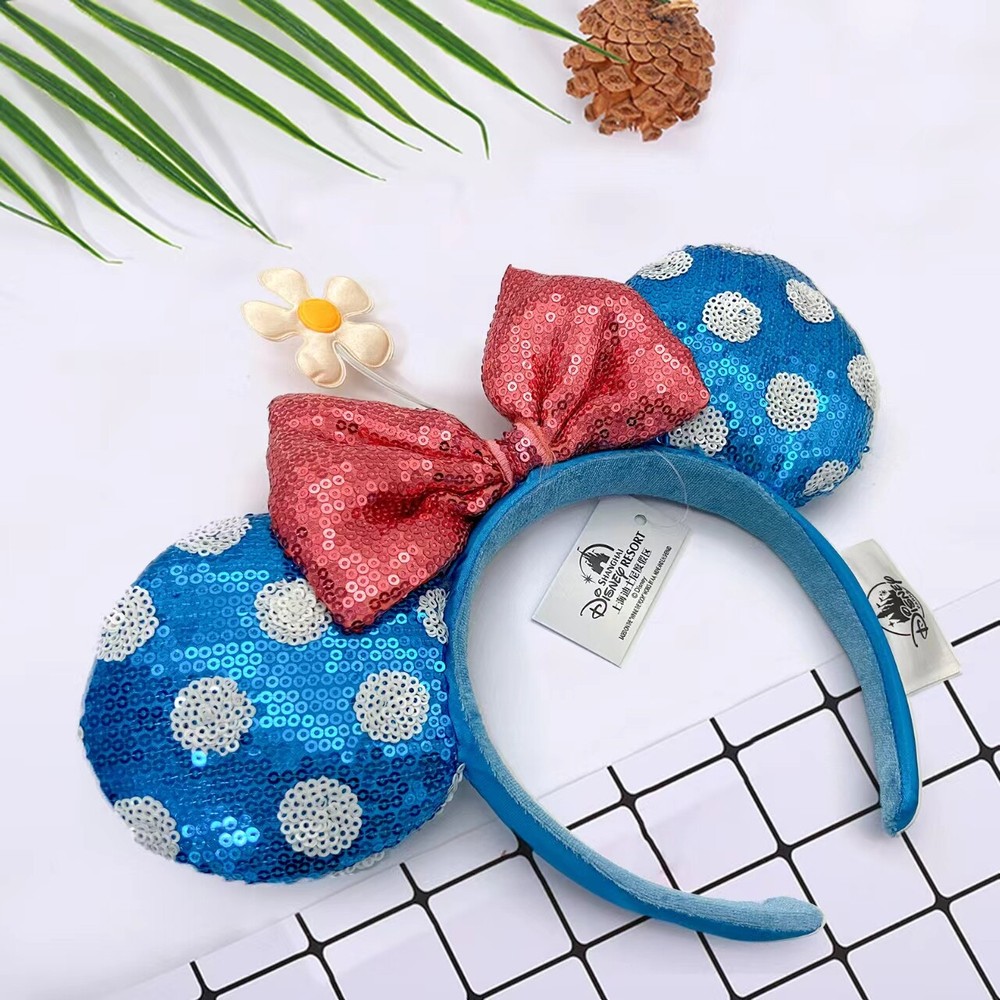 Polka Dot Sunflower Minnie Mouse Ears Headband with Sequins for Disney Parks  