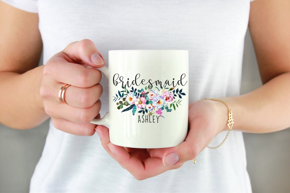 Floral Bridesmaid Mug Custom Bridesmaid Gift Unique Bridesmaid Gifts