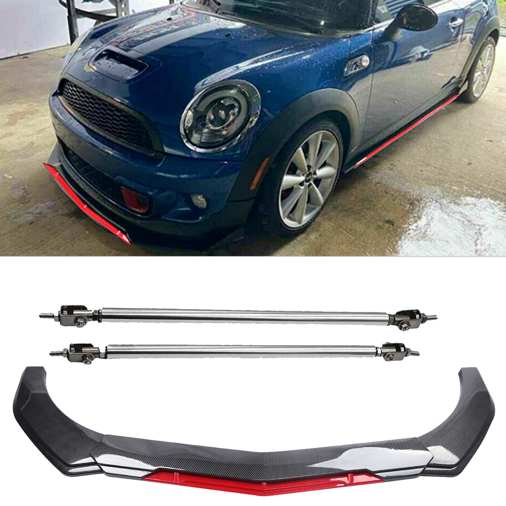 Mini Cooper Front Bumper Carbon Fiber Lip Spoiler Splitter with Strut Rods