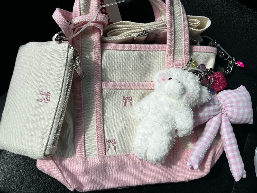 Steve Madden Mini Tote with Pink Bows Teddy Bear Charms Crossbody Bag NWT
