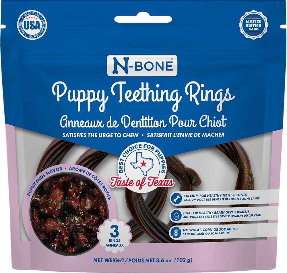N-Bone Puppy Teething Rings Taste of Texas Burnt Ends 3.6 Ounce (Pack 1)