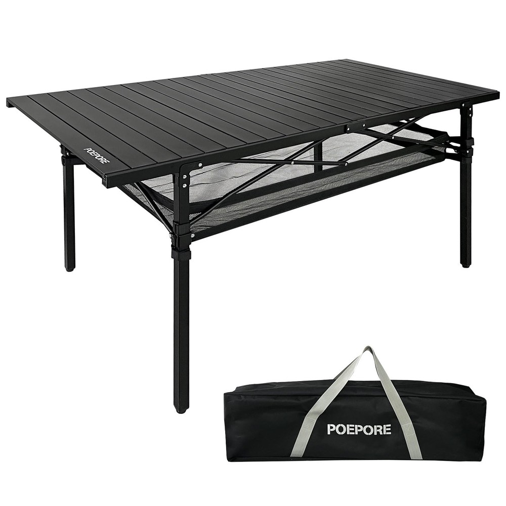 Large Folding Camping Table Aluminum with Storage for 4-6 People 55