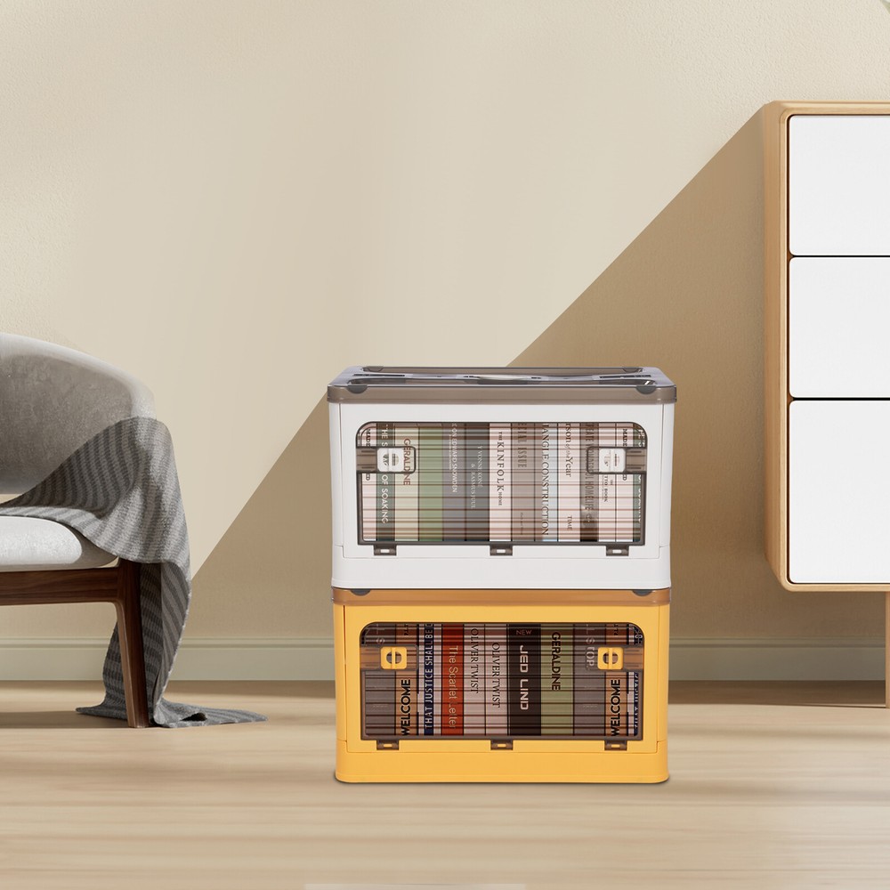 Foldable Stackable Plastic Storage Bin in Yellow and White  