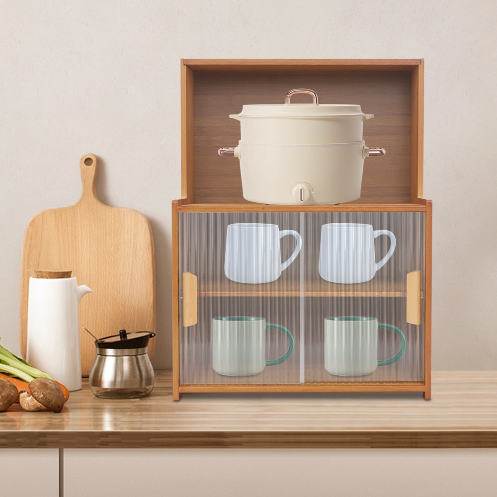 Kitchen cabinet with sliding doors and adjustable shelves for versatile storage