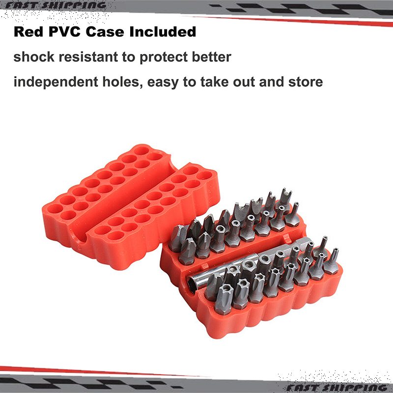 33-Piece Security Torx Bit Set with Tamper-Proof Hex and Tri-Wing Screwdriver Bits