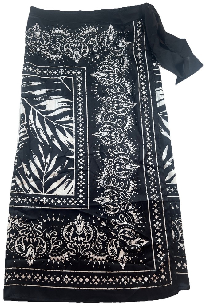 NEW Rachel Zoe | Women's Black & White Patterned Maxi Wrap Skirt, Size M NWT