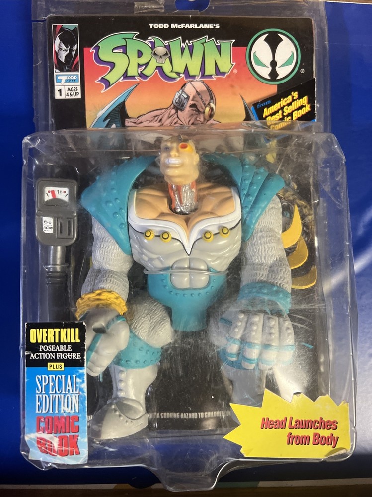 Spawn 1994 OVERTKILL Todd McFarlane Toys Series 1 Figure Blue With Comic Book