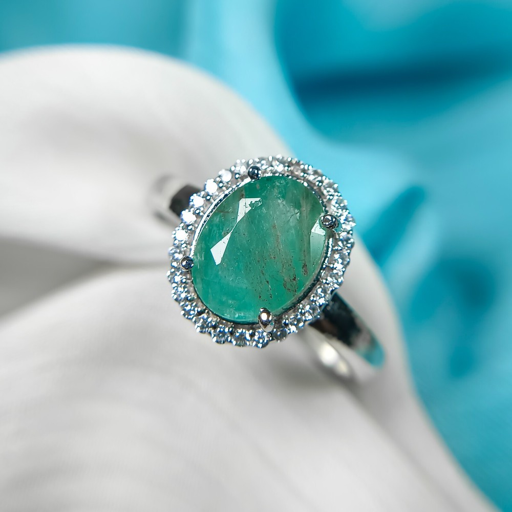 Natural Green Emerald Ring With 925 Sterling Silver in All Sizes Available