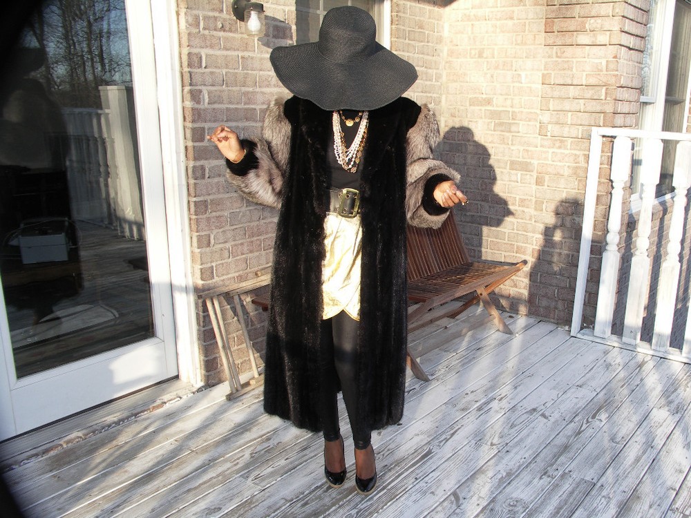 Full length crystal fox and black mink fur coat jacket for women-image
