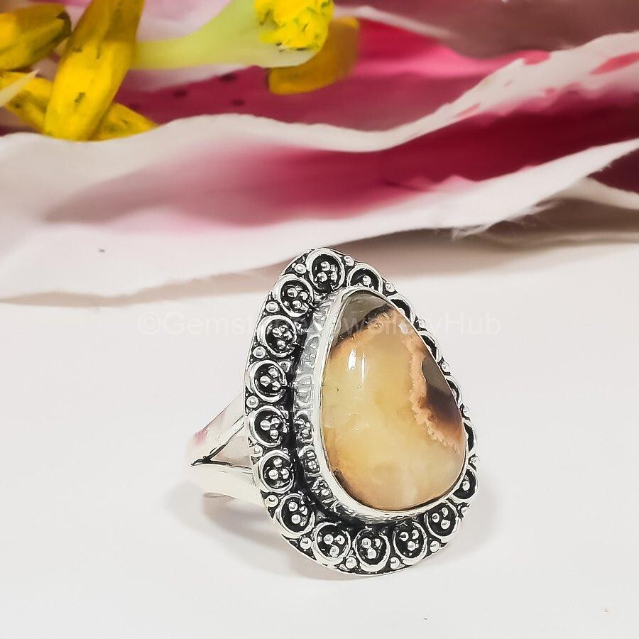 Christmas Deal 925 Silver Septarian Stone Stone New Band Anniversary Ring US 7.5