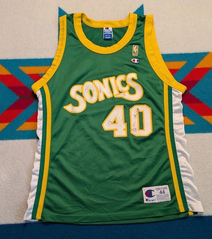 Vintage Shawn Kemp Seattle SuperSonics Gold Logo Champion Jersey USA Made Sz 44