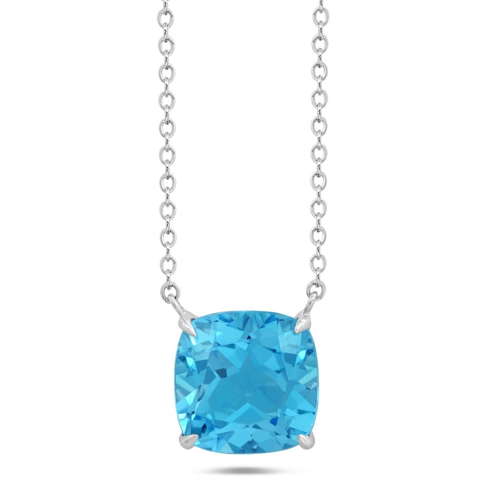 Cushion Cut Blue Topaz Necklace 925 Sterling Silver 18In Adjustable Chain Lob...