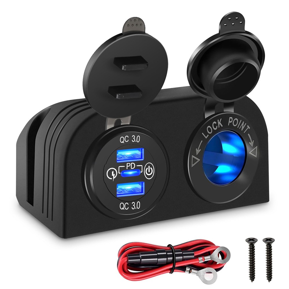 2 Hole Tent Panel Cigarette Lighter Socket Dual QC3.0 & PD USB Charging Socket