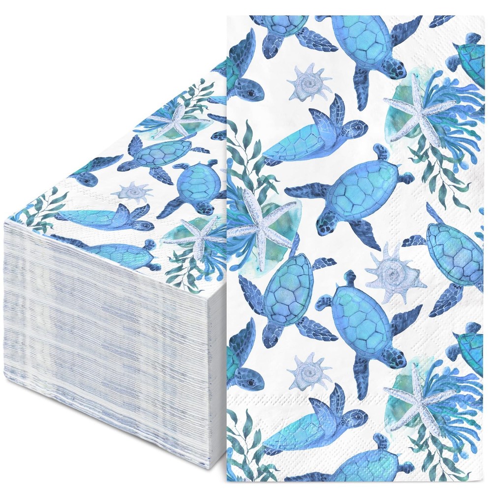 100Pcs Turtle Guest Napkins Blue Ocean Disposable Paper 13 x 15.7 Inch,
