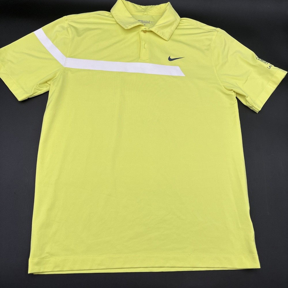 Nike Golf Tour Performance Mens Polo Medium Yellow Striped Short Sleeve Shirt