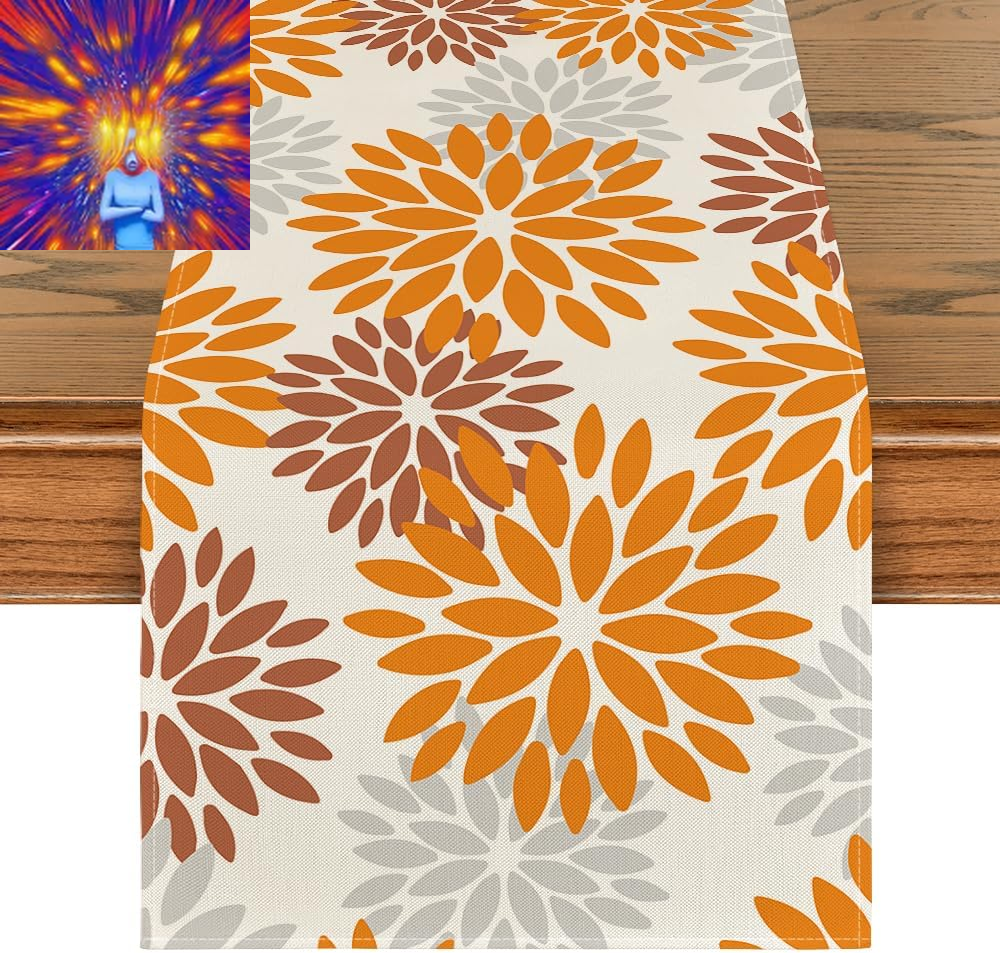 Orange Dahlia Floral Pinnata Fall Table Runner, Seasonal Autumn Thanksgiving Kit