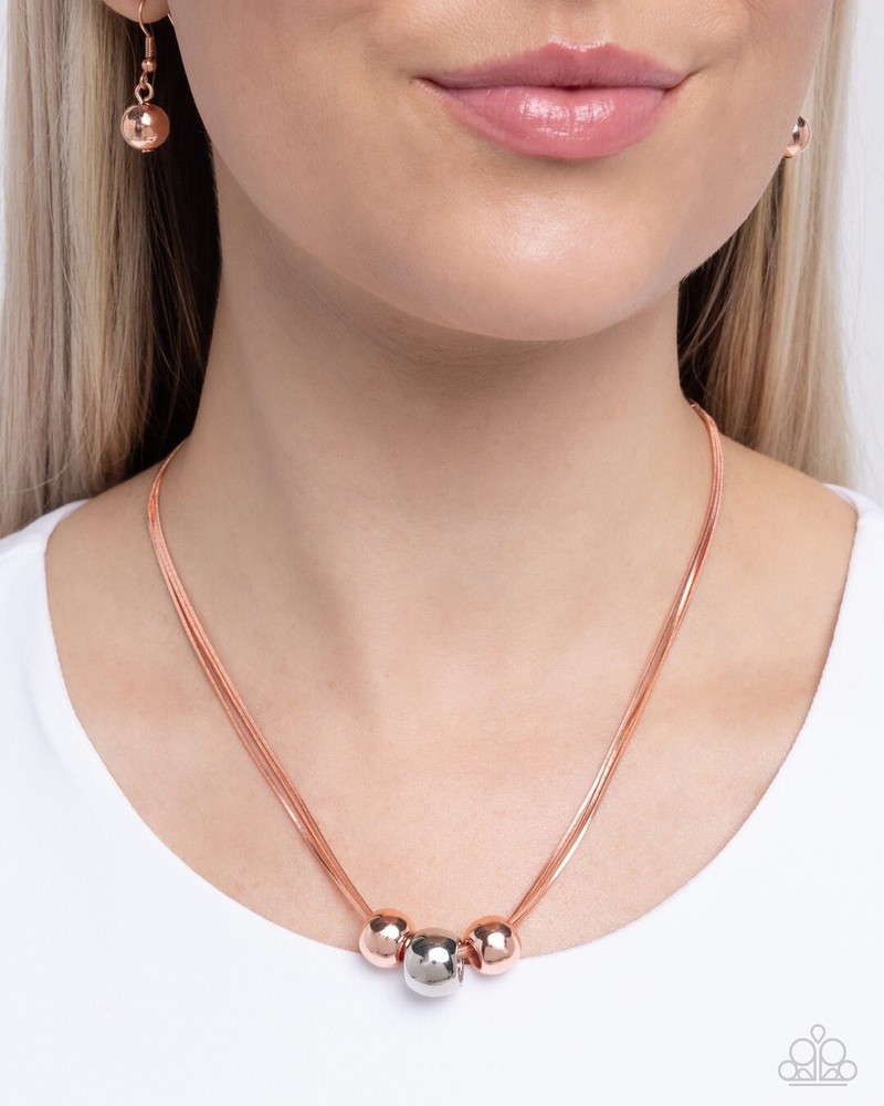 New Paparazzi Jewelry-Beaming Beads Necklace/Earring Set-Copper