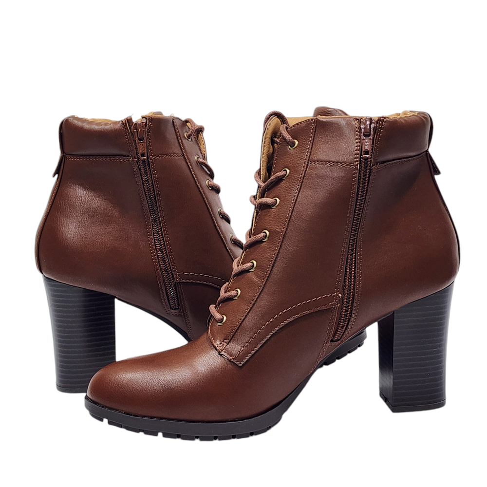 Style & Co Lucillee Ankle Boots 7 M Brown Faux Leather Pointed Toes Block Heels