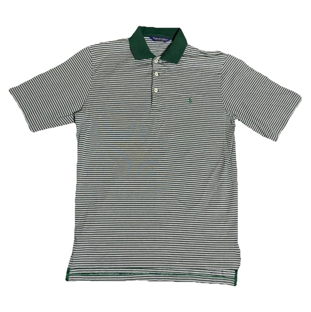 Polo Ralph Lauren Shirt Mens S Green Striped Pima Cotton 90s Golf Collared Pony