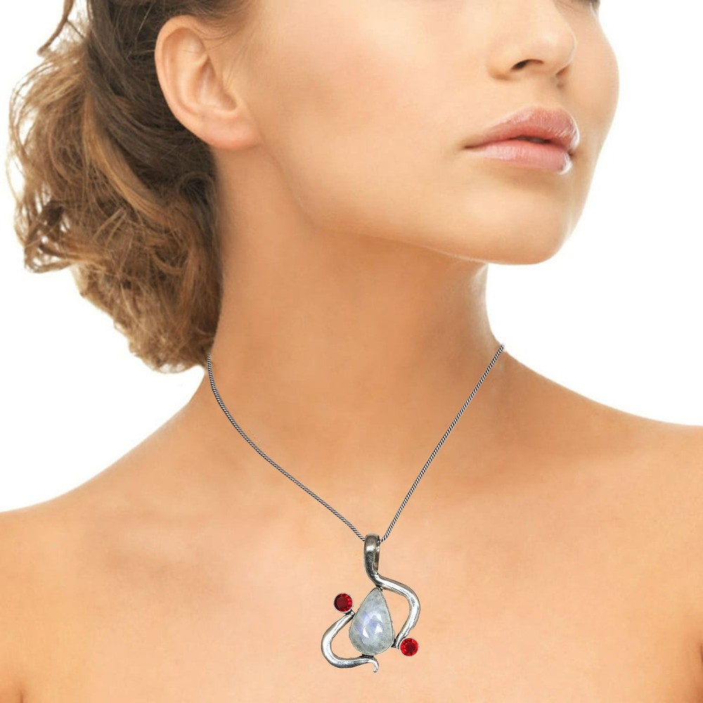 Moonstone Rainbow Jewelry Pendant Necklace 18 Inch Gemstone Gift