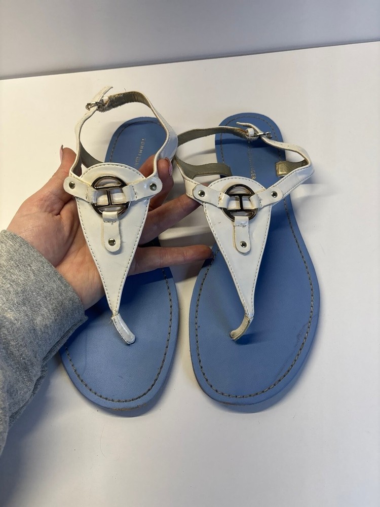 Tommy Hilfiger White Strappy Flat Sandals Size 9.5 Women's Shoes
